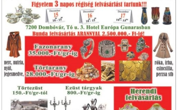 Ékszer-, régiség- és bundafelvásárlás lesz 3 napig Dombóváron